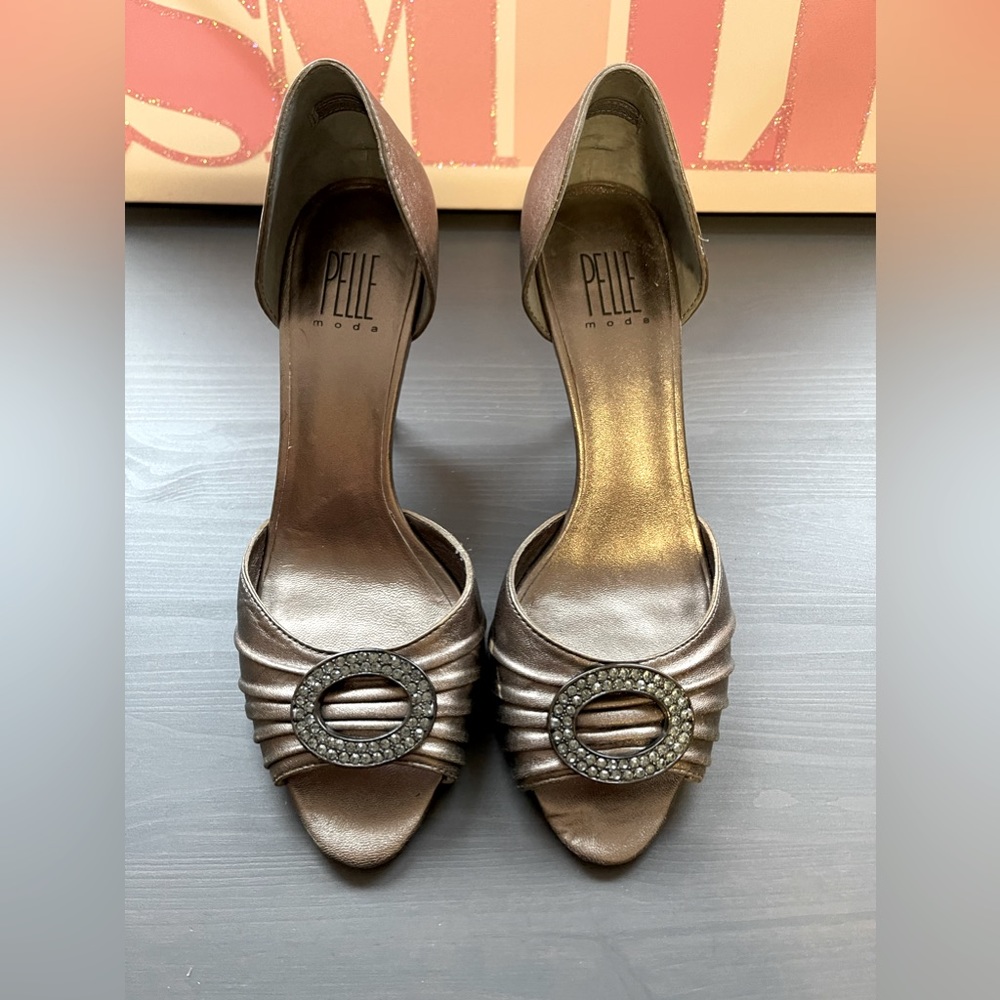 PELLE MODA shoes Powter metalic nappa leather heels 6 1/2 size 8M